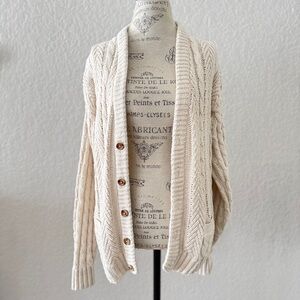 Cream Cable-Knit Button-Front Cardigan made in USA 100% cotton